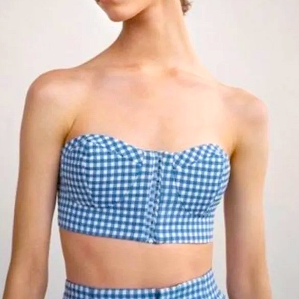 Zara blue and white gingham corset top with scrunch back